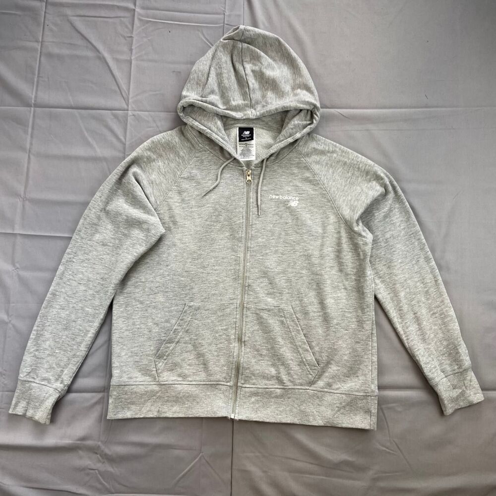New Balance Men's L Gray Full Zip Hoodie Raglan Sweatshirt Cotton Blend 60 40